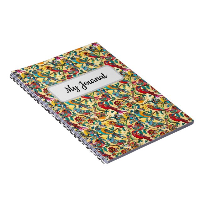 Colourful Birds Folk Art Spiral Journal Notebook (Right Side)