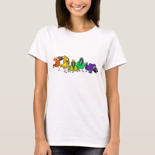 Colourful Birds Funny T-Shirt (Front)