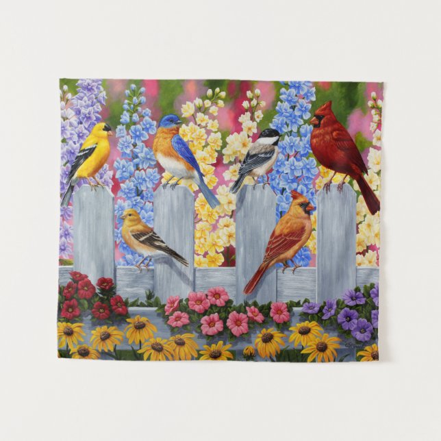 Colourful Birds in Flower Garden Tapestry (Front (Horizontal))