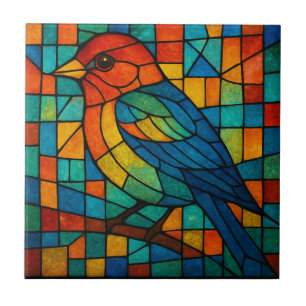 Colourful Birds of Nature Stained Glass Ceramic Tile