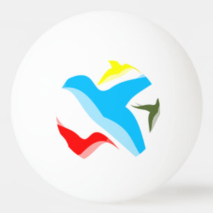 Colourful birds on ping pong ball