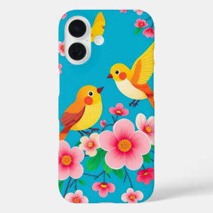 Colourful Birds Perched Among Stunning Flowers iPhone 16 Case
