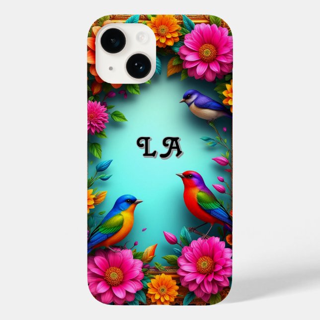 Colourful Birds Perched Among Vibrant Flowers Case-Mate iPhone Case (Back)