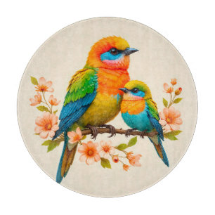 Colourful Birds Perched on a Branch Cutting Board