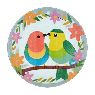 Colourful Birds Perched on a Branch Cutting Board