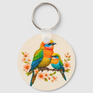 Colourful Birds Perched on a Branch Key Ring