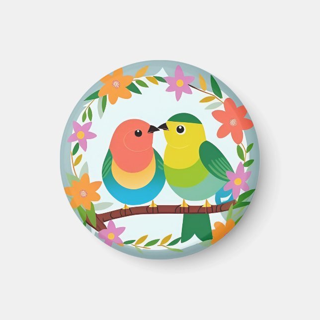 Colourful Birds Perched on a Branch Magnet (Front)
