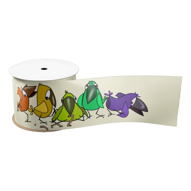 Colourful Birds Ribbon Satin Ribbon (Spool)