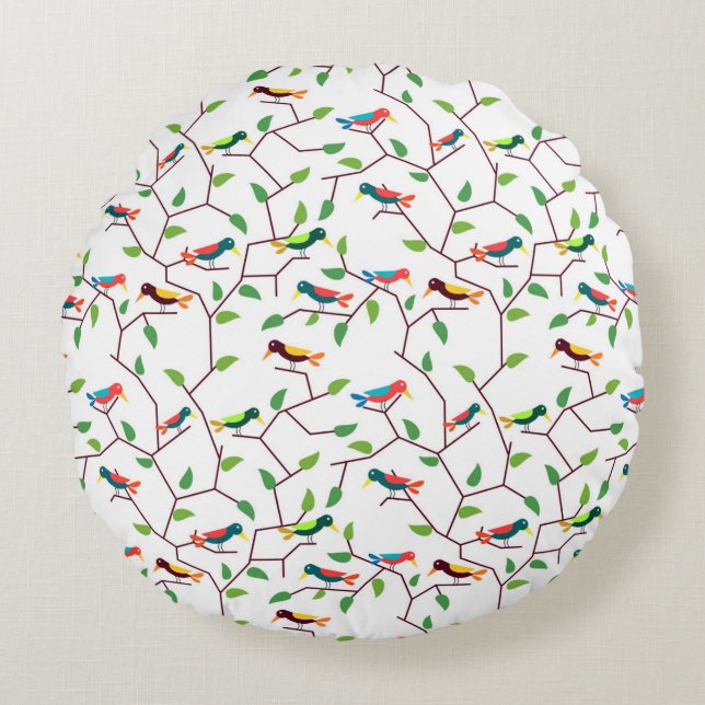 Colourful Birds Round Cushion (Front)