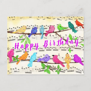 Colourful Birds Song Musical Happy Birthday Card 