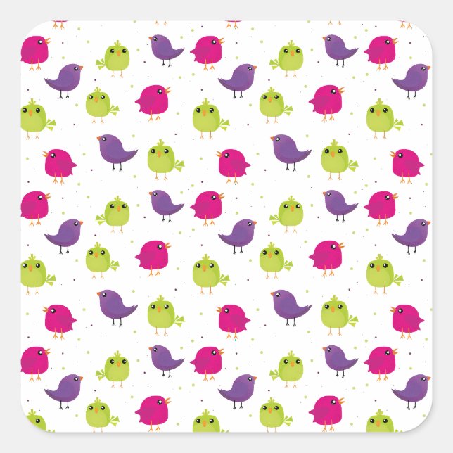 Colourful birds square sticker (Front)