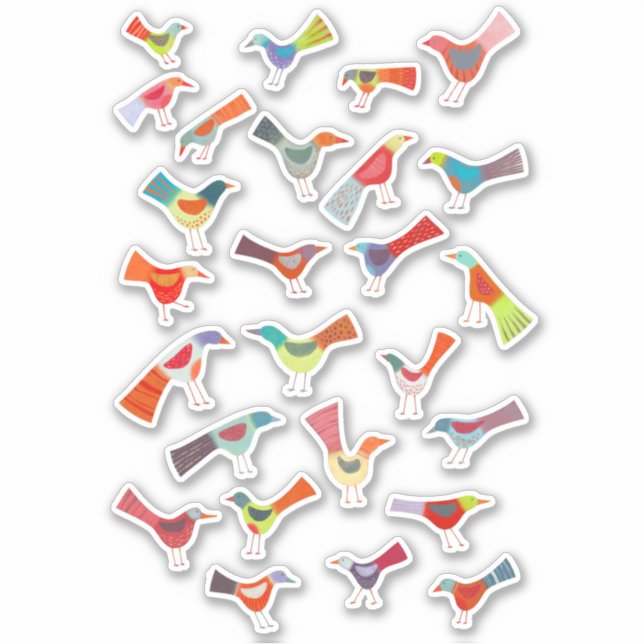 Colourful Birds Things Custom-Cut Vinyl Sticker (Front)