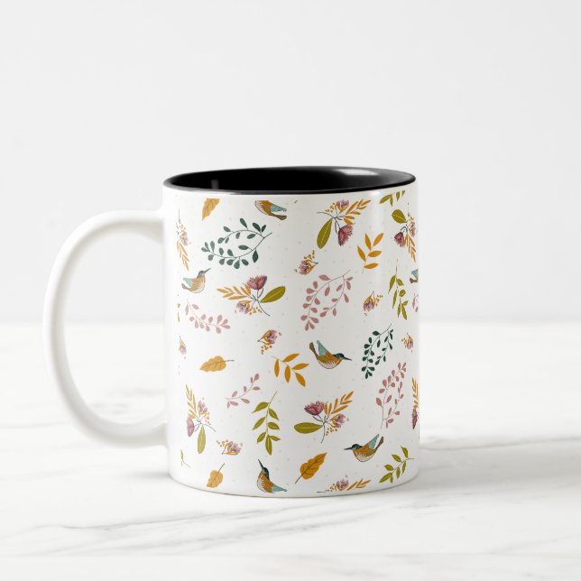 Colourful birds Two-Tone coffee mug (Left)