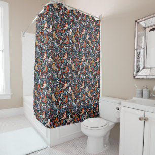 Colourful Birds Vibrant Florals Nordic Pattern Shower Curtain