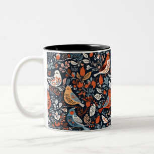 Colourful Birds Vibrant Florals Nordic Pattern Two-Tone Coffee Mug