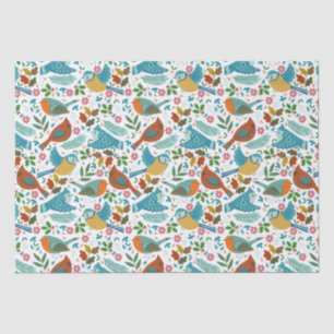 Colourful birds with winter and Christmas symbols Tissue Paper