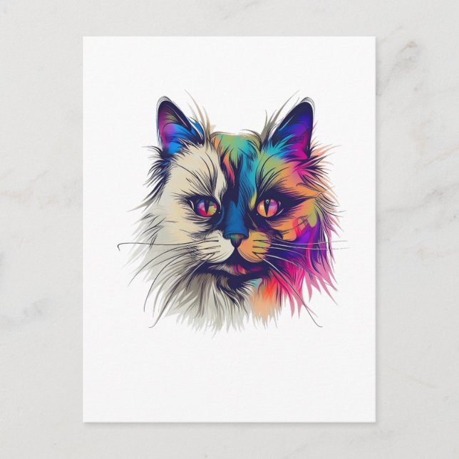 Colourful Birman cat Postcard (Front)