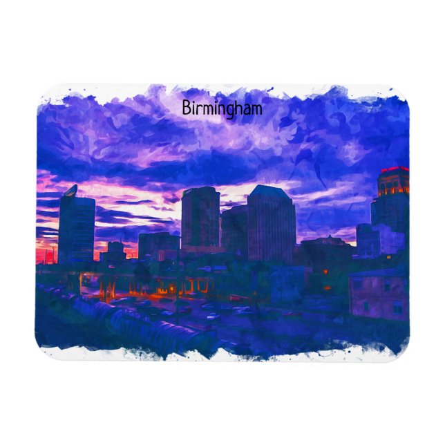 Colourful Birmingham UK watercolor View Magnet (Horizontal)