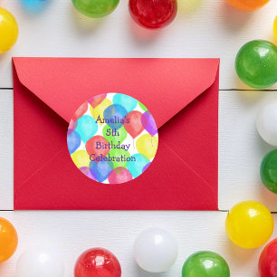 Colourful Birthday Balloon Party Invitation Classic Round Sticker