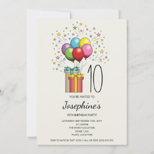 Colourful Birthday Balloons And Gifts With Any Age Invitation