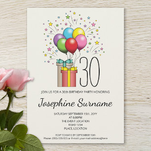 Colourful Birthday Balloons And Presents With Age Invitation