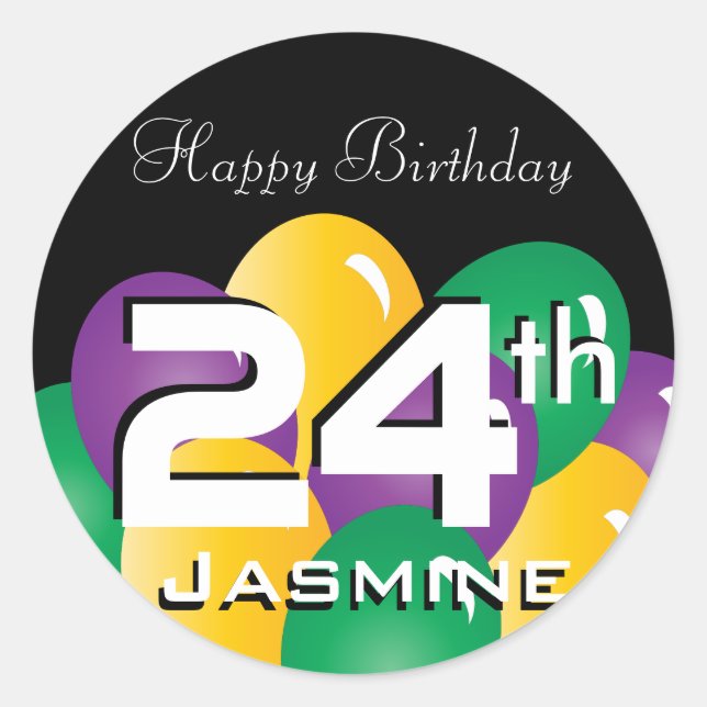 Colourful Birthday Balloons | Customise Classic Round Sticker (Front)
