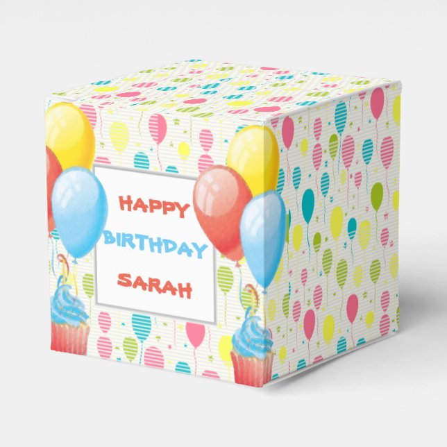 Colourful Birthday Balloons Favour Box (Front Side)