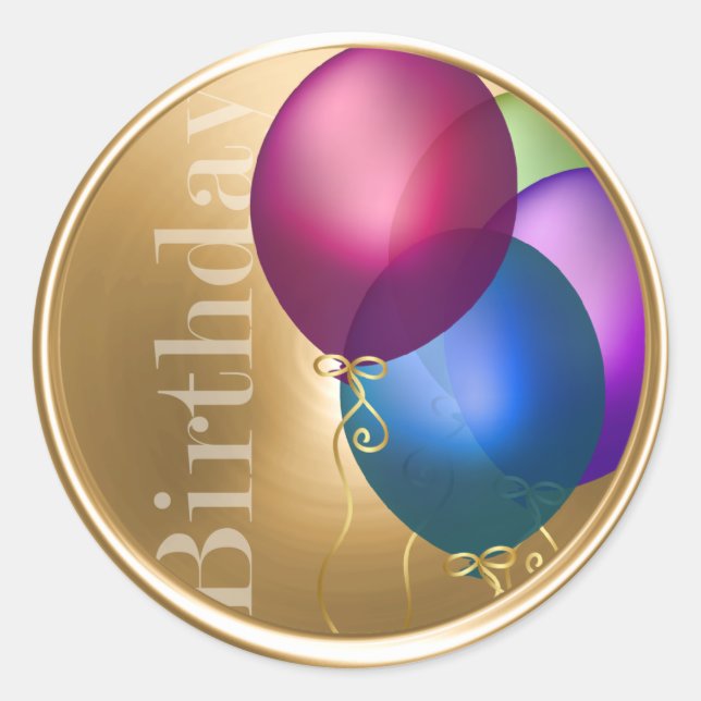 Colourful Birthday Balloons Gold Envelope Seal (Front)