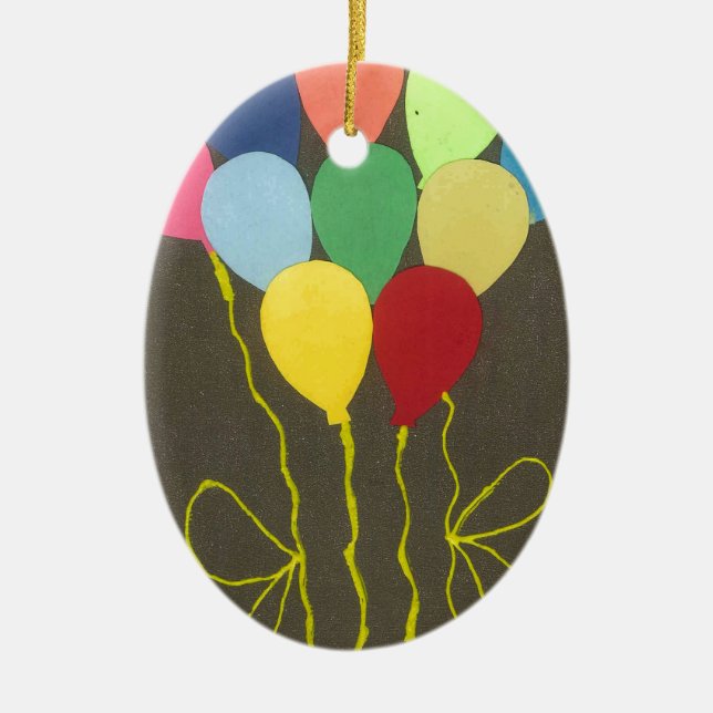 Colourful Birthday Balloons Graphic Art Design Ceramic Tree Decoration (Front)