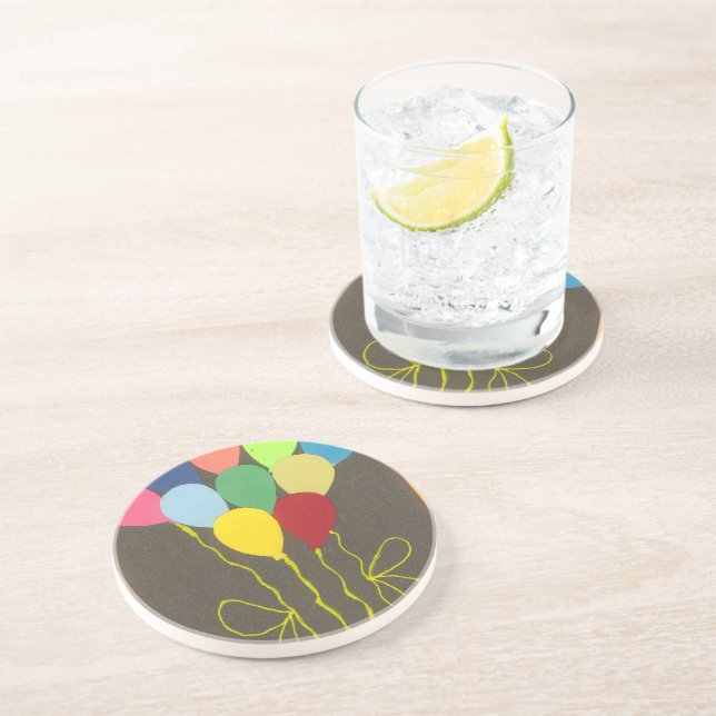Colourful Birthday Balloons Graphic Art Design Coaster (Side)