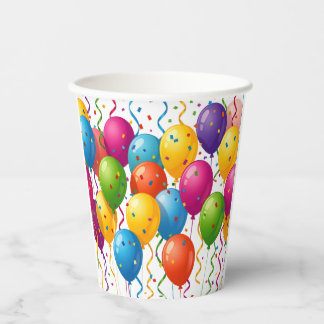 Colourful Birthday Balloons Party Celebration Paper Cups