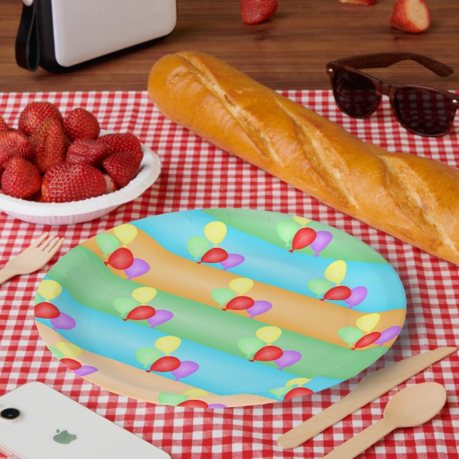 Colourful Birthday Balloons Pattern Paper Plate (Picnic)