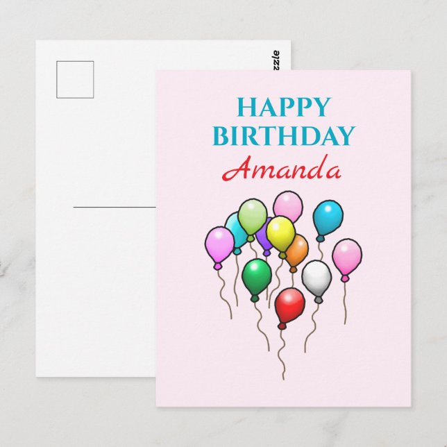 Colourful Birthday Balloons Postcard (Front/Back)