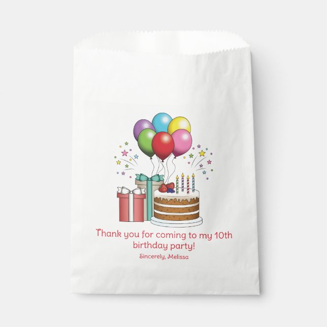 Colourful Birthday Balloons With Cake And Presents Favour Bag (Front)