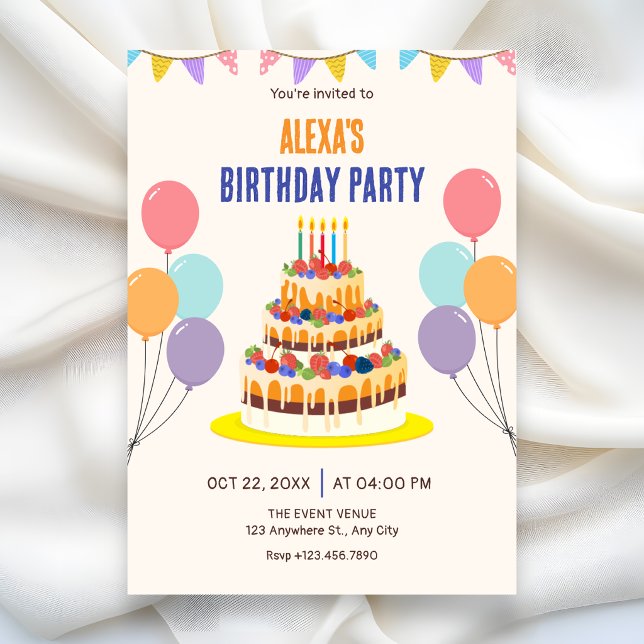 Colourful birthday cake  invitation (Creator Uploaded)