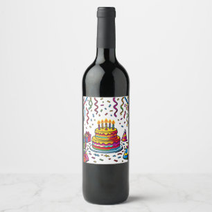 Colourful Birthday Cake Party Celebration Wine Label