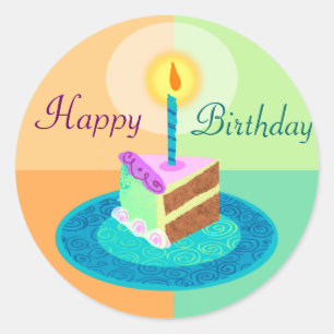 Colourful Birthday Cake Sticker Round Sticker fo