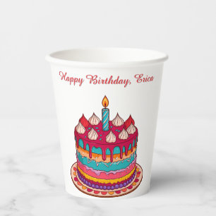 Colourful Birthday Cake with Candle Paper Cups