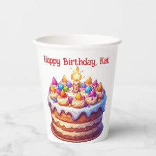 Colourful Birthday Cake with Candle Paper Cups
