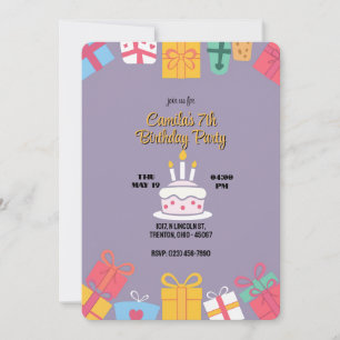 Colourful Birthday Cake with Gifts Invitation