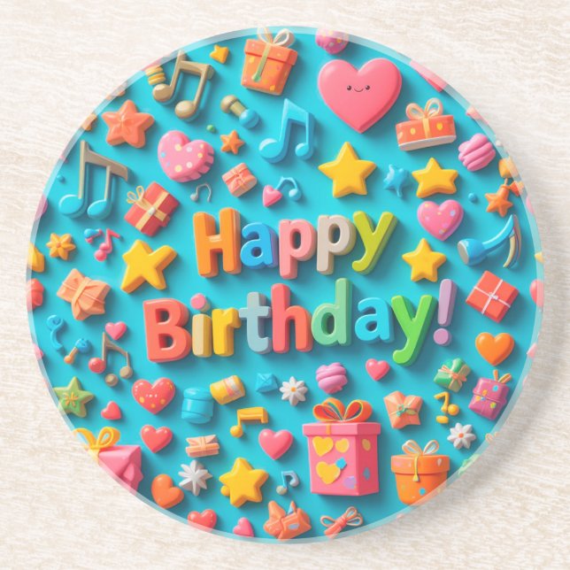 Colourful Birthday Celebration Elements Coaster (Front)