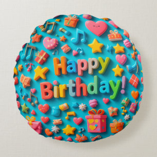 Colourful Birthday Celebration Elements Round Cushion