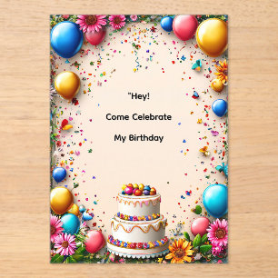 Colourful Birthday Celebration Frame Acrylic Invitations