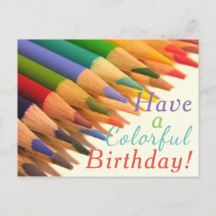 "Colourful Birthday" Coloured Pencils Postcard