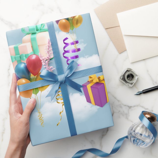 Colourful Birthday Gifts & Balloons Pattern | Fun  Wrapping Paper (Gifting)