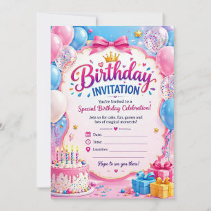 Colourful Birthday Invitation Card – Magical Party
