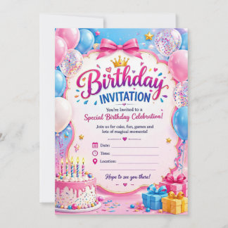 Colourful Birthday Invitation Card – Magical Party
