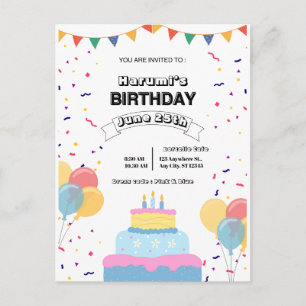 Colourful Birthday Party Invitation Postcard