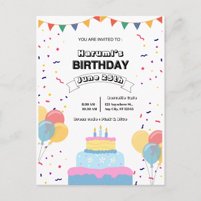 Colourful Birthday Party Invitation Postcard (Front)