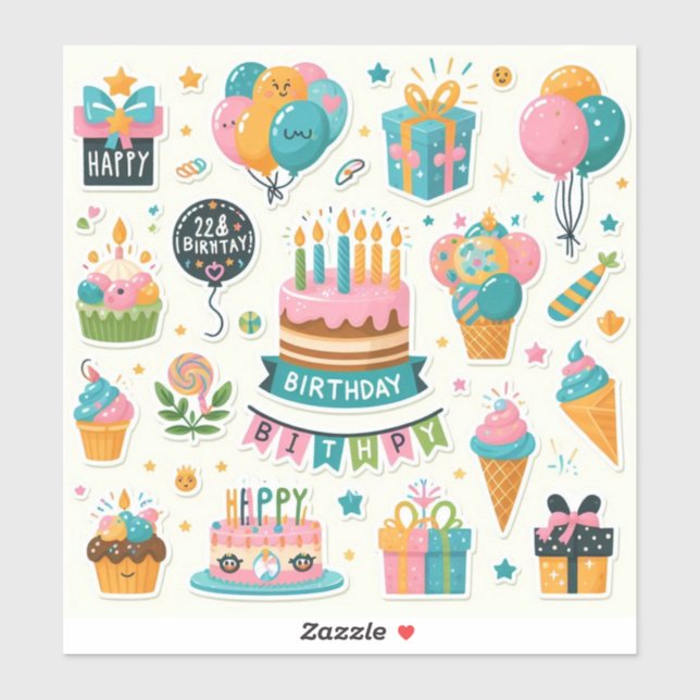 Colourful Birthday Party Stickers" (Sheet)